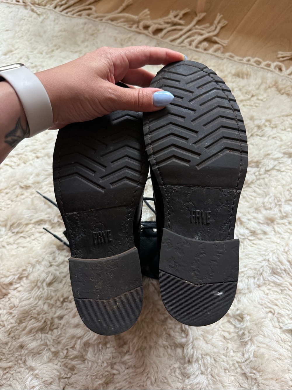 Frye 6.5 Black Lace-Up Leather Veronica flex Combat Boots - Picture 4 of 5